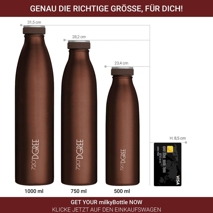 720°DGREE Edelstahl Trinkflasche “milkyBottle” - 1L - BPA-Frei, Auslaufsicher, Kohlensäure geeignet