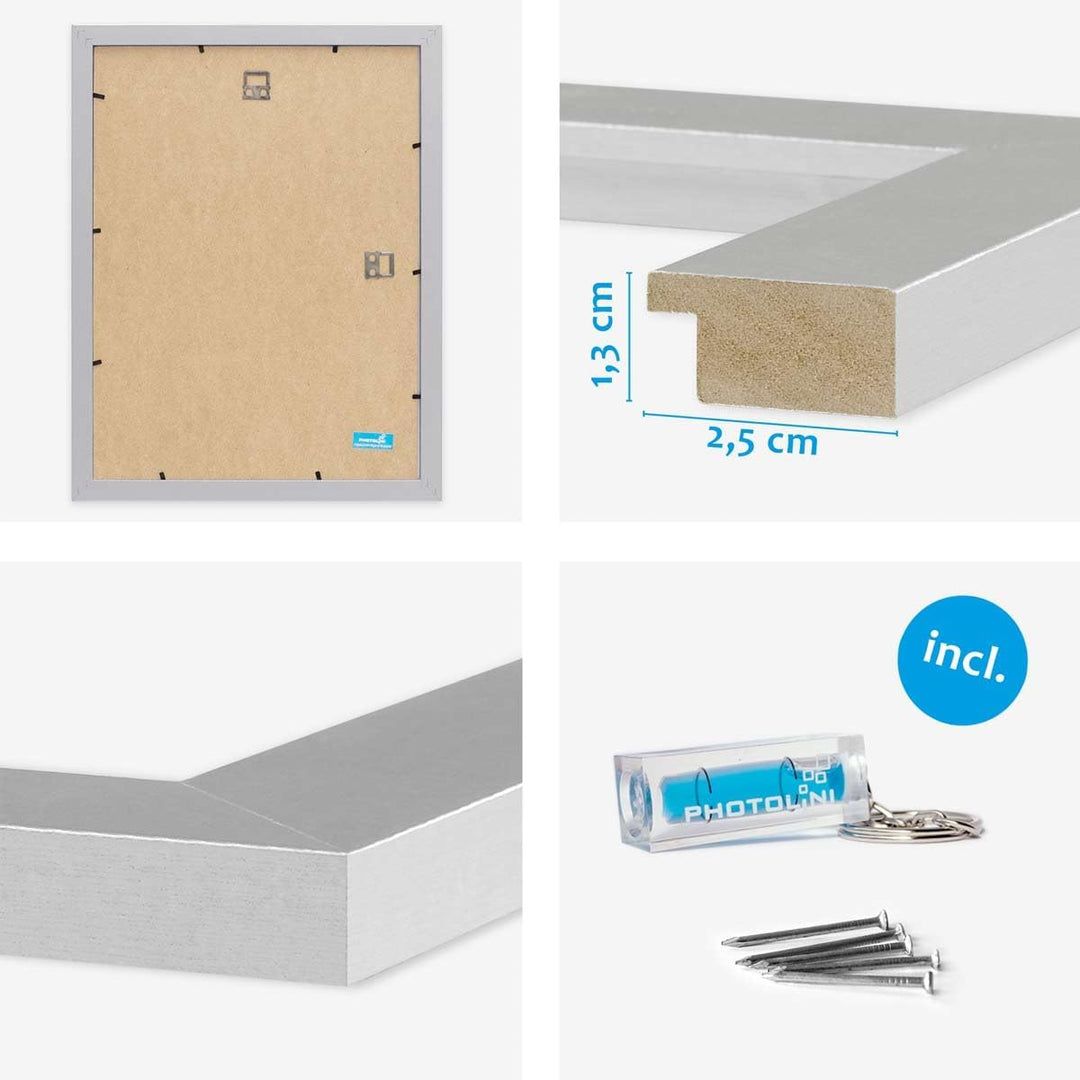 PHOTOLINI Bilderrahmen 30x40 Holz MDF Silber 3er Set, breite Rahmen 30x40 mit Acrylglas, picture fra