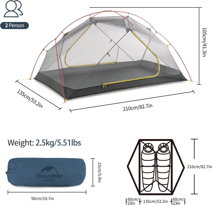 Naturehike Mongar 2 Zelt Campingzelt Ultraleichte Zelt 2 Personen Camping Zelt Rucksackzelte 3-Jahre