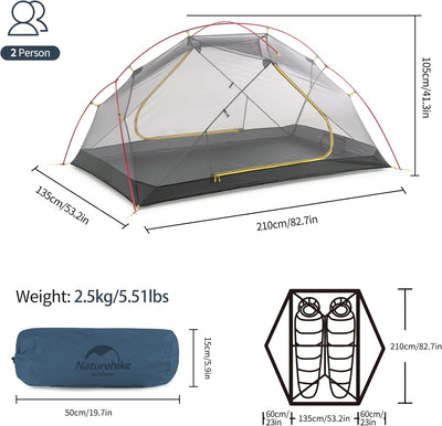 Naturehike Mongar 2 Zelt Campingzelt Ultraleichte Zelt 2 Personen Camping Zelt Rucksackzelte 3-Jahre