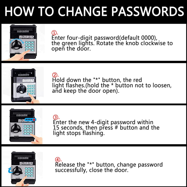 Elektronische Sparschwein Bargeld Münze Dose Geldspind Auto Einfügen Rechnungen Safe Box Passwort AT