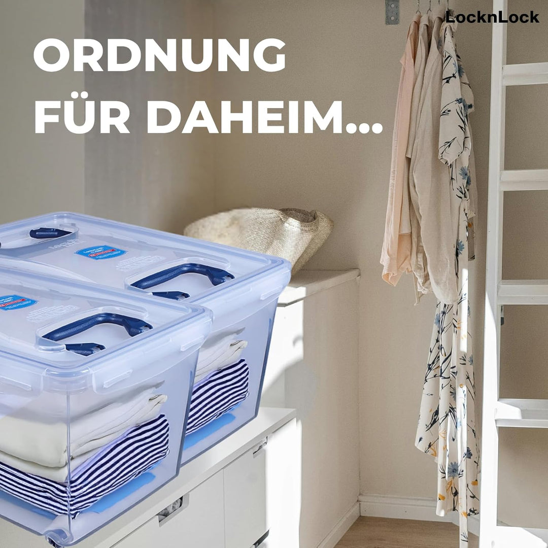 LocknLock PP CLASSIC Aufbewahrungsbox mit Deckel und Griffen | 21 L, 456 x 300 x 225 mm | 100 % Luft