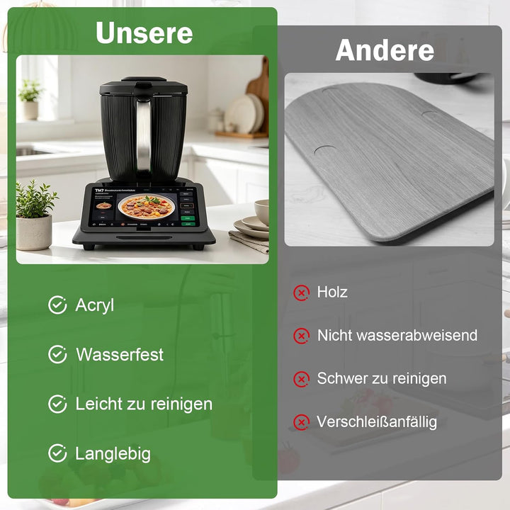 Gleitbrett für Thermomix TM7, Brett für Thermomix mit 360° Rollen, Stopper & Gummifüssen, Brett für