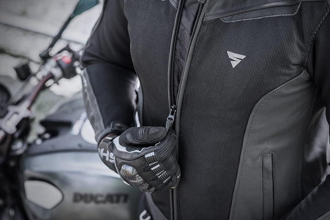 SHIMA PISTON Herren-Motorradjacke - Leder, urbane Jacke mit Netzeinsätzen, Protektoren an Schultern,