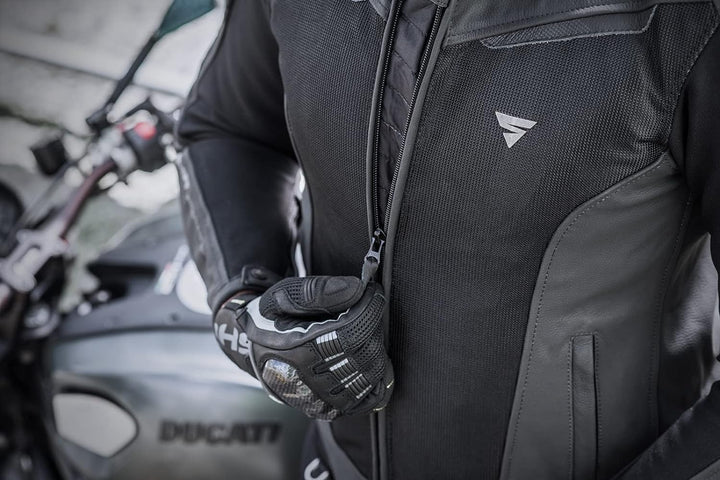 SHIMA PISTON Herren-Motorradjacke - Leder, urbane Jacke mit Netzeinsätzen, Protektoren an Schultern,