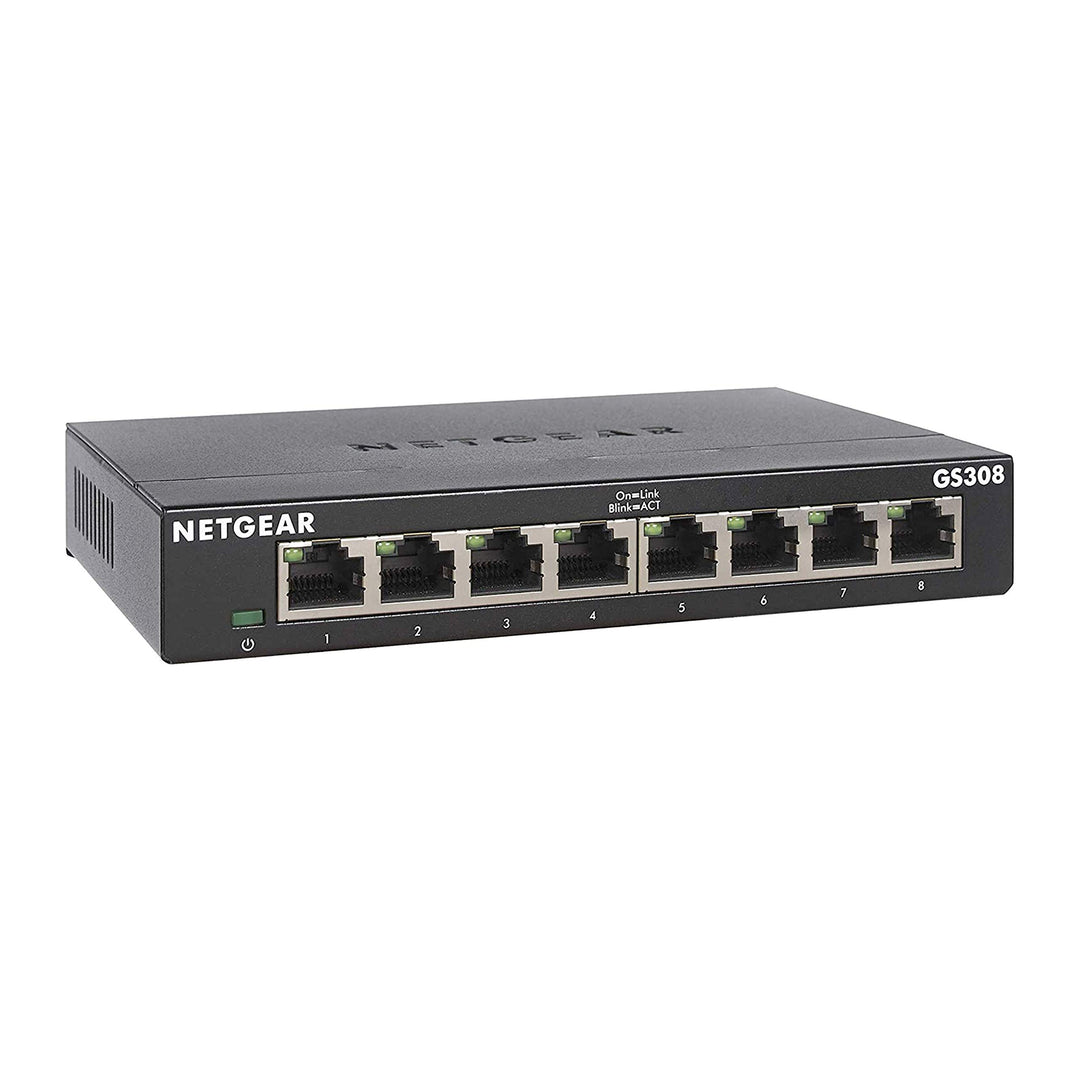 NETGEAR GS308 LAN Switch 8 Port Netzwerk Switch (Plug-and-Play Gigabit Switch LAN Splitter, LAN Vert