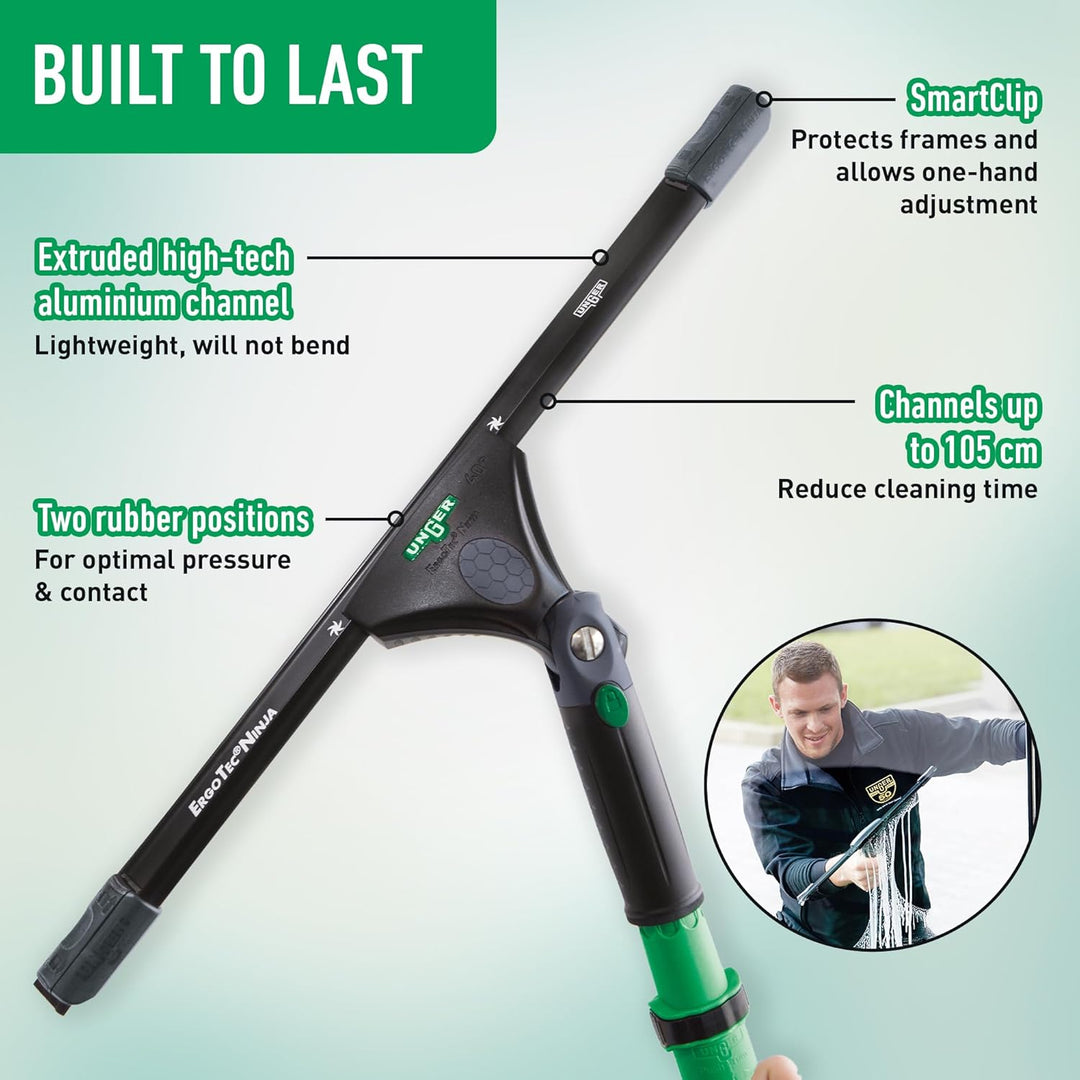 Unger ErgoTec Ninja Fensterwischer 40° (Breite 45 cm, ergonomischer Griff, mit Soft-Gummi, Zwei Gumm