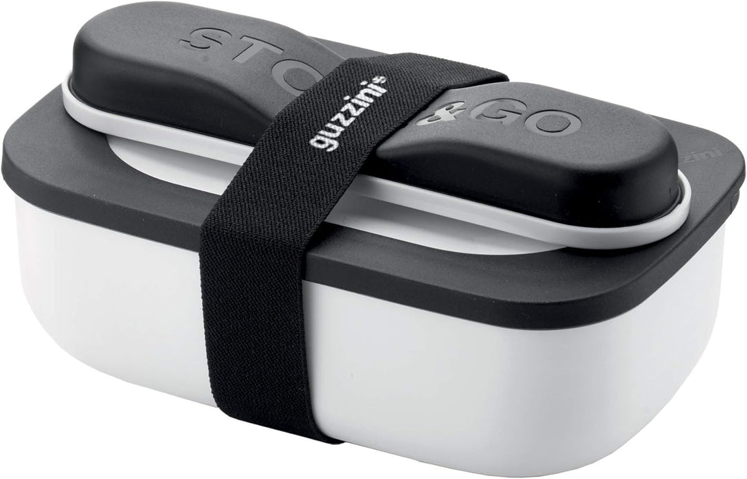 Guzzini - On The Go, STORE&GO Set Lunchbox mit Reisebesteck - Weiss, 20 x 12 x h7 cm | 900ml - 17110