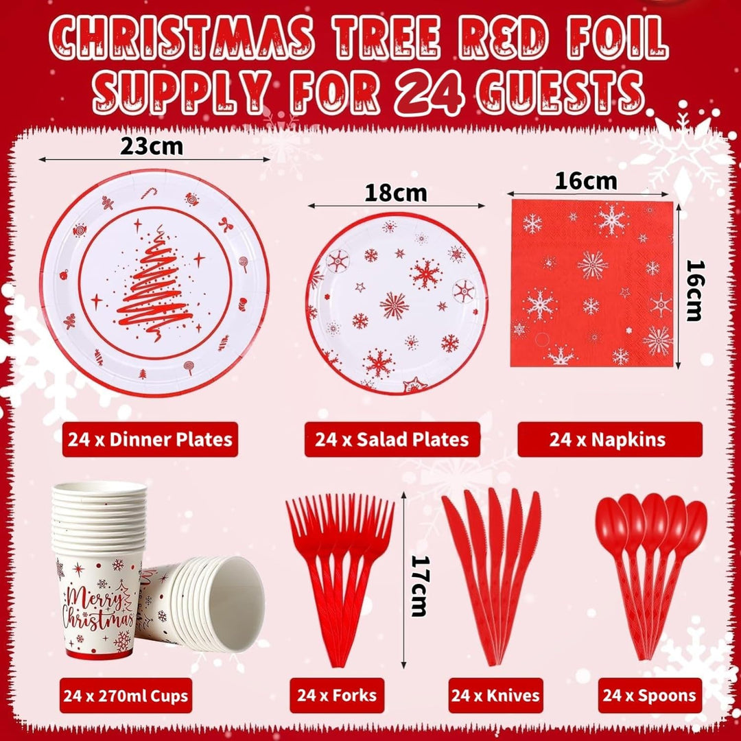 KAHEIGN 168Pcs Weihnachten Geschirr Set für 24 Personen, Papier Partygeschirrset mit 24Sets Speisete