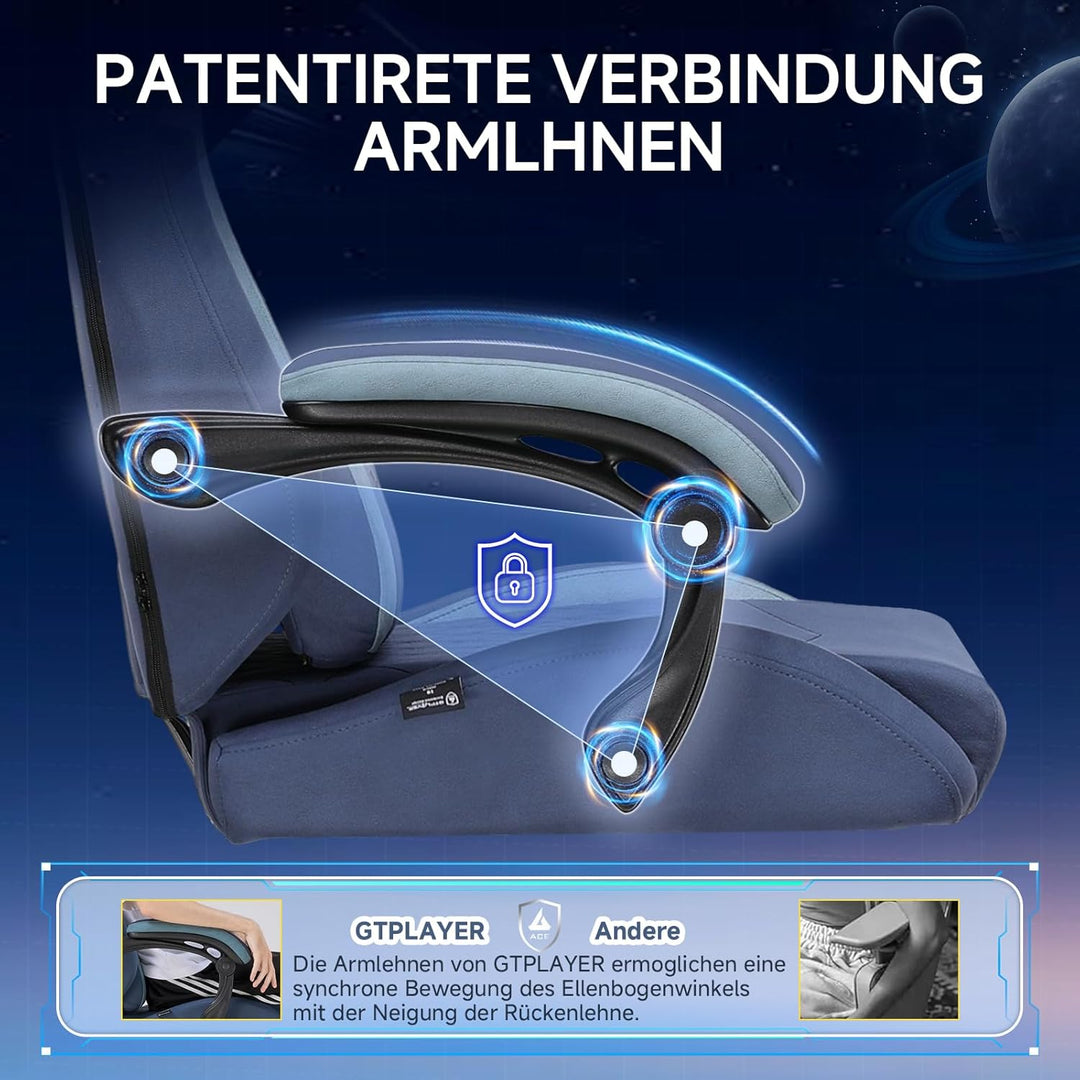 GTPLAYER Gaming Stuhl, Ergonomischer Gamer Stuhl aus Stoff mit Lendenwirbelstütze, PC-Stuhl mit verb