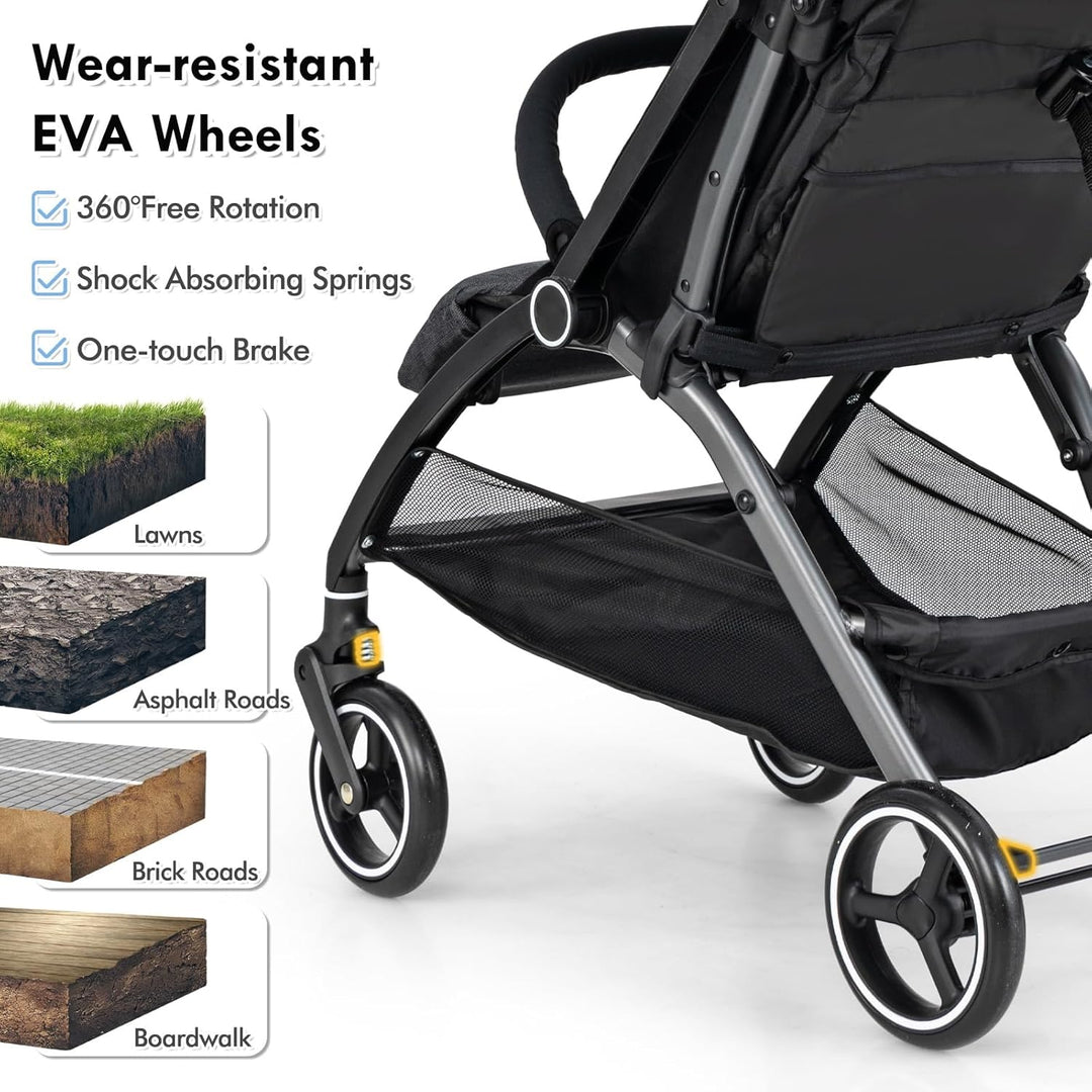 LIFEZEAL Faltbarer Kinderwagen mit neigbarer Rückenlehne, Kinderbuggy mit verstellbarem Sonnendach,
