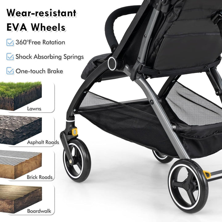 LIFEZEAL Faltbarer Kinderwagen mit neigbarer Rückenlehne, Kinderbuggy mit verstellbarem Sonnendach,