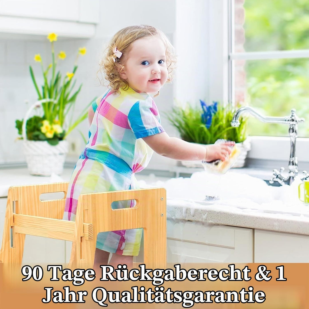 FUNLIO Lernturm ab 2 Jahre mit Sicherheitsnetz, Kinderküchen-Tritthocker, 3-stufig Verstellbarer Tri