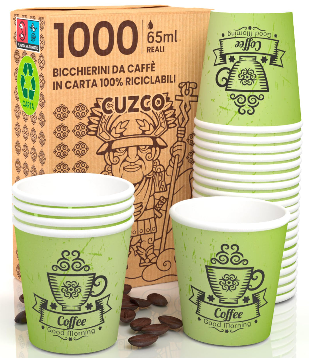 CuzcoGreenCUP 1000 Kaffeebecher aus Papier, 65 ml, umweltfreundliche &amp; biologisch abbaubare Einwegbe