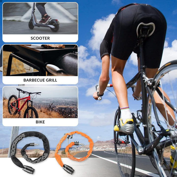 ROCKBROS Fahrradschloss 95cm/15.61mm Fahrrad Kettenschloss Hoher Sicherheitsstufe mit 2 Schlüssel Wa