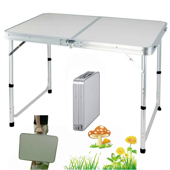 Lucn Tragbarer Klapptisch für drinnen und draussen, Aluminium, 120 x 60 x 70/62/55 cm (höhenverstell