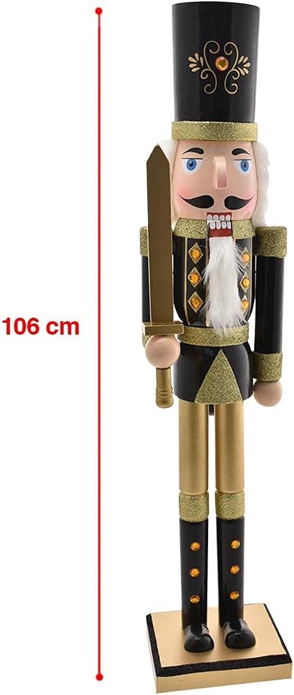 BAKAJI Riesiger hölzerner Nussknacker Soldat Weihnachtsnussknacker Höhe 106 cm Gemalte Kleider Bart