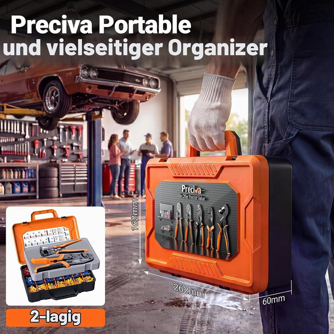 Preciva Crimpzange Set, mit 380 Stück Kabelschuhe und Abisolierzange, Ratschen Crimpzange für Kabels