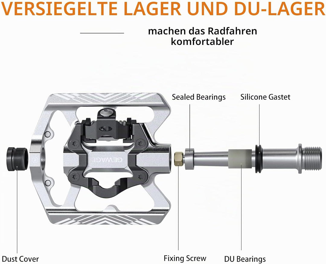 GEWAGE Klickpedale, 2 in 1 Doppelfunktions Flach und Klickpedale mit Reflektor Für SPD, 9/16 Zoll Cr