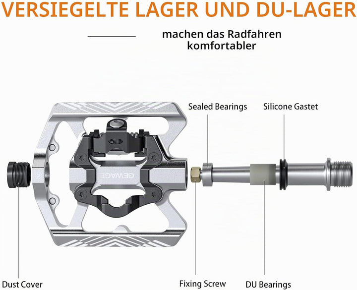 GEWAGE Klickpedale, 2 in 1 Doppelfunktions Flach und Klickpedale mit Reflektor Für SPD, 9/16 Zoll Cr