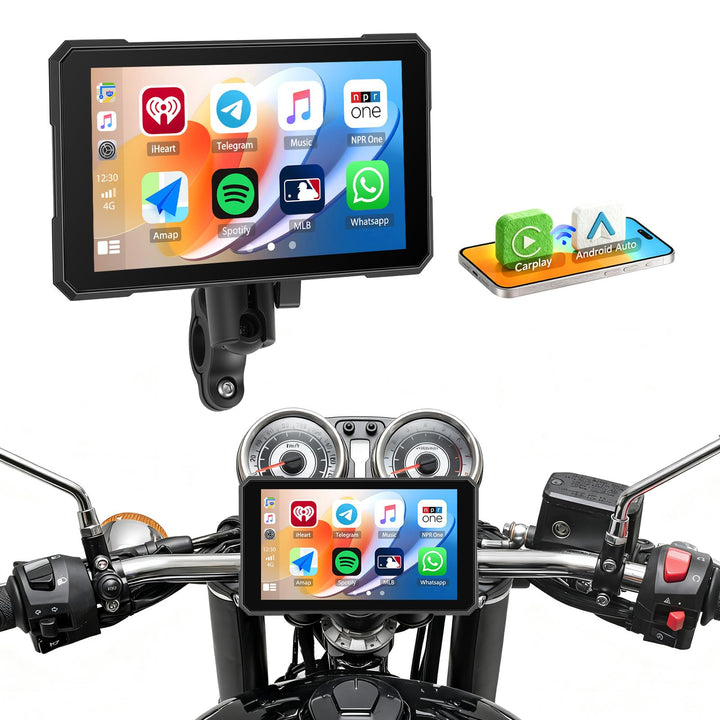 SIXWIN Motorrad Carplay Display für Moto mit Wireless Carplay Android Auto, 5'' HD Touchscreen Bilds