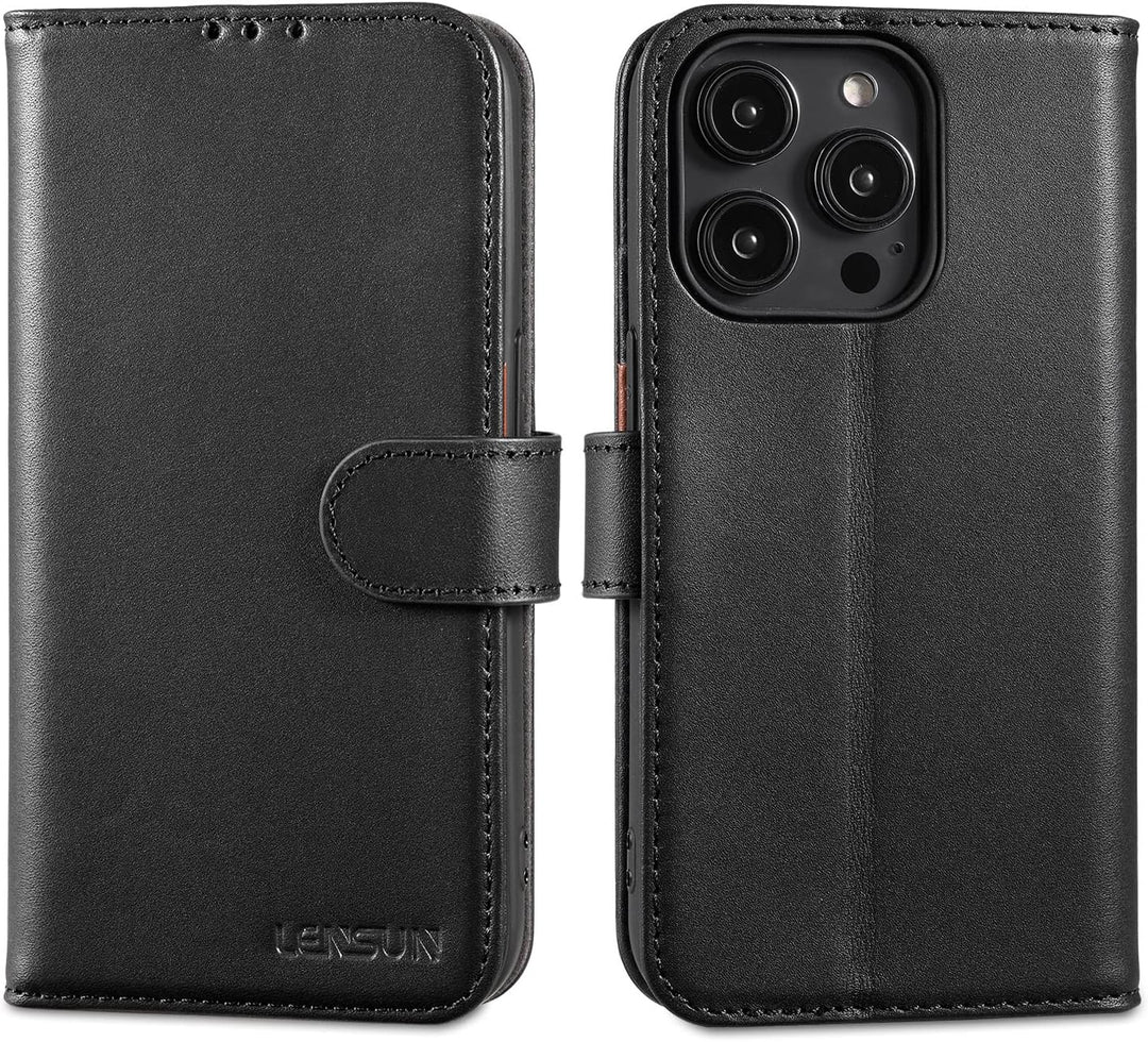 LENSUN Echtleder Hülle für iPhone 14 Pro, Handyhülle [Echtes Leder][Magnetverschluss][RFID Schutz] H