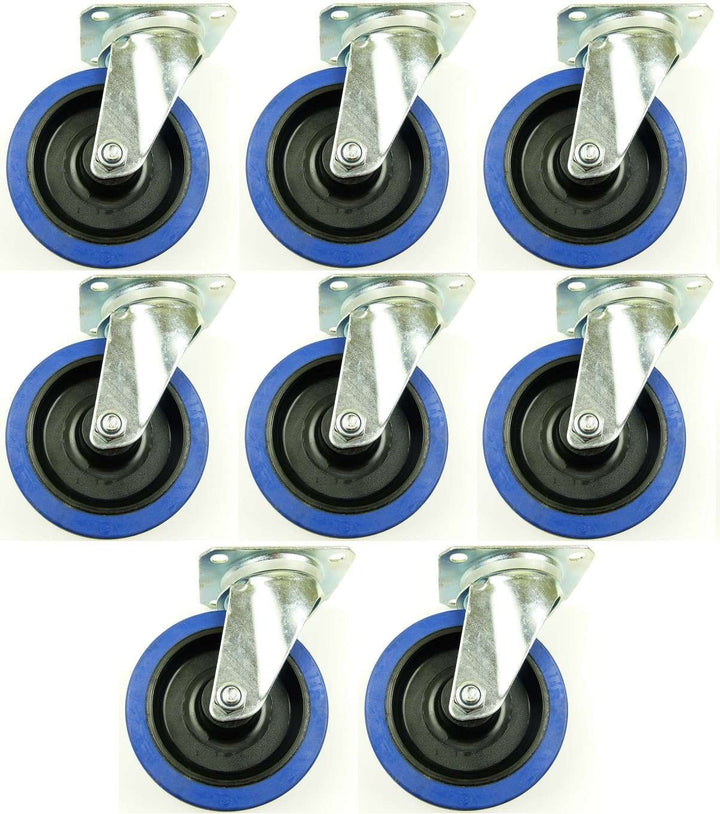 8 Stück 125 mm Blue Wheels Lenkrollen Transportrollen Blau 200kg / Rad - INDUSTRIEQALITÄT (8x Lenk),