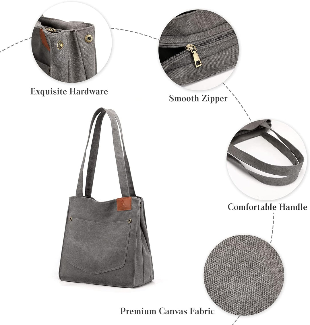 PORRASSO Segeltuch Schultertasche Damen Handtasche Mädchen Tote Bag Shopper Henkeltasche für Schule