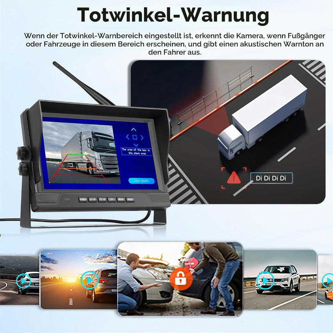 Rückfahrkamera Kabellos Kit, 1 Kamera mit 9 Zoll IPS Monitor, Rückfahrkamera mit IP68 wasserdichte,