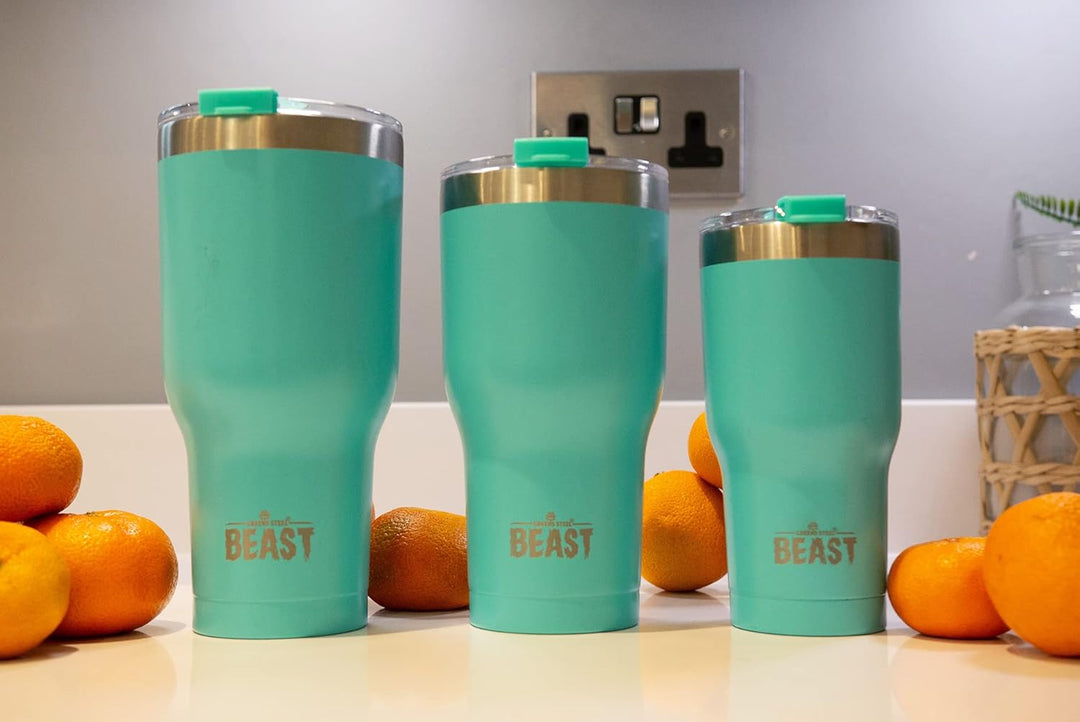 Beast Thermobecher 900 ml - Aquamarinblau I Mehrweg Thermo Kaffeebecher To Go mit 2 Strohhalmen & Re