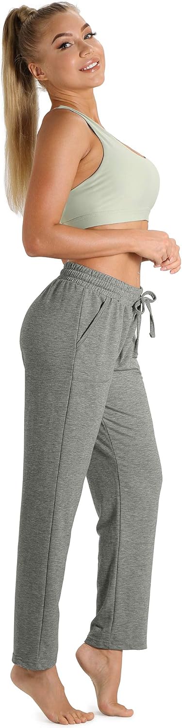icyzone Damen Jogginghose Sweathose Lang Sporthose Freizeithose geradem Bein Hose mit Tunnelzug L Gr