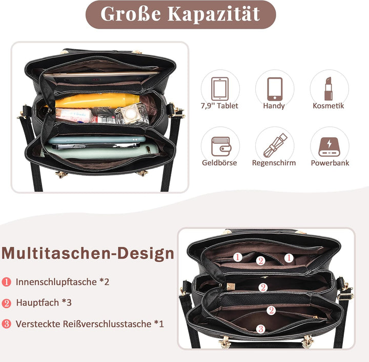 DORRISO Mode Handtasche Damen Elegant Tote Tasche mit Schickem Blumenanhänger Henkeltasche für Einka