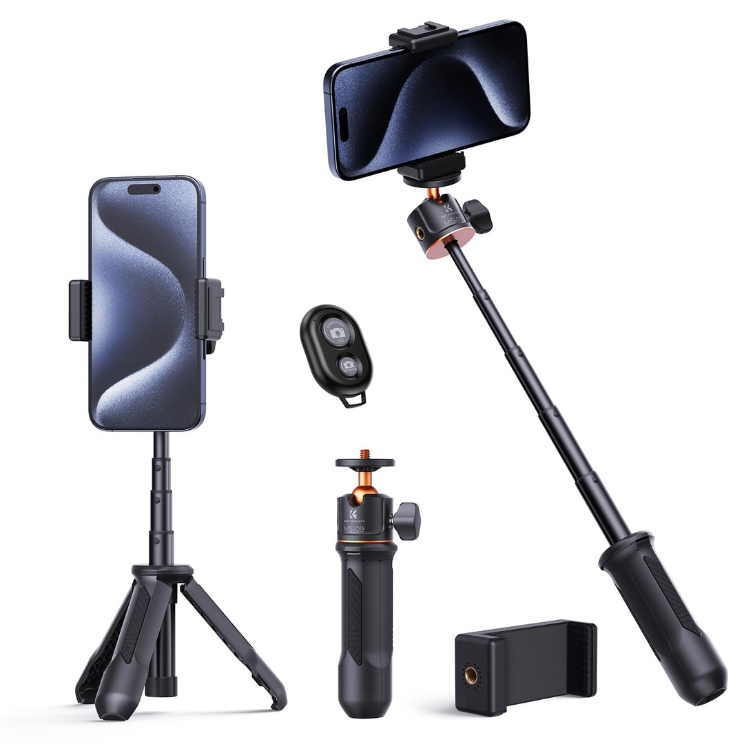 Mini Stativ,K&F Concept MS09 Selfie Stick Tischstativ,Desktop Vlogging-Stativ mit 360° Kugelkopf,Han
