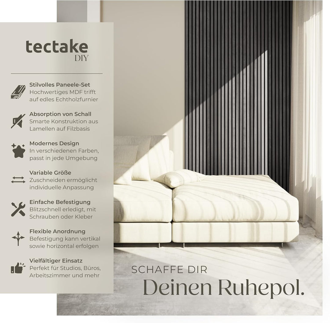 tectake® Akustikpaneele Echtholzfurnier 2er Set, effektiver Schallschutz, MDF Schallabsorber, Schall