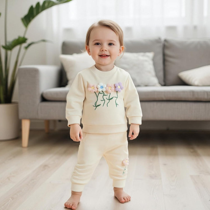 2pcs Baby Mädchen Kleidung 3D Blumen Druck Outfit Langarm Shirt + Hose Neugeborene Babykleidung klin