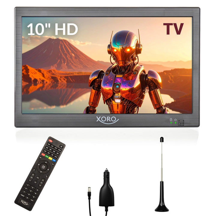 Xoro PTL 1015 V2-10.1 Zoll Tragbarer Fernseher mit DVB-T2 H.265/HEVC Tuner, 3500 mAh Akku, USB 2.0 M