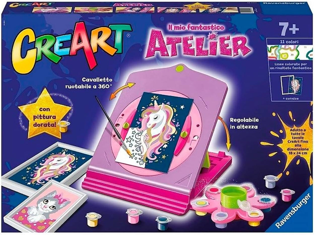 Ravensburger - Meine Fantastische Atelier CreArt, Set mit Ständer Einhorn Thema, Malen nach Zahlen,