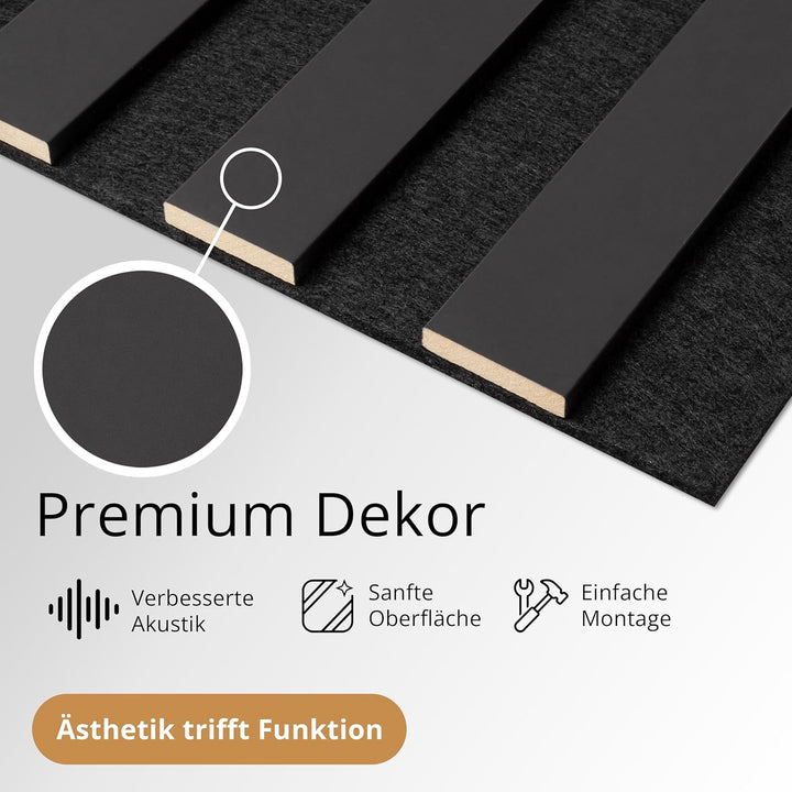 Akustikpaneele SPAZIO 1,404m² – 260cm x 54cm* Set – (Set = 2Stück 260cm x 27cm) | Farbe: Anthrazit 6