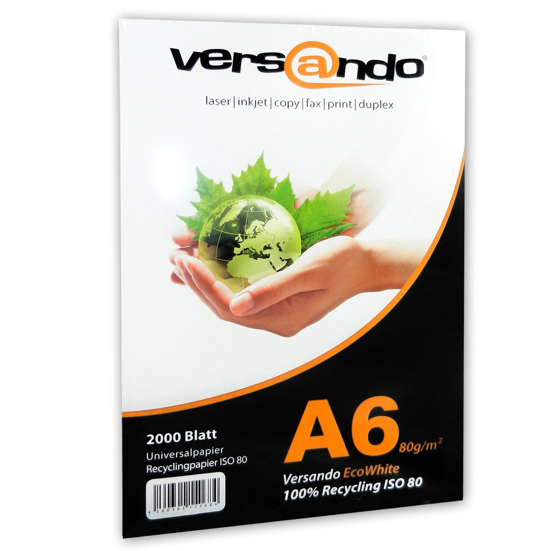 versando 2.000 Blatt Recyclingpapier DIN A6 EcoWhite 80g Kopierpapier Druckerpapier Öko Umweltpapier