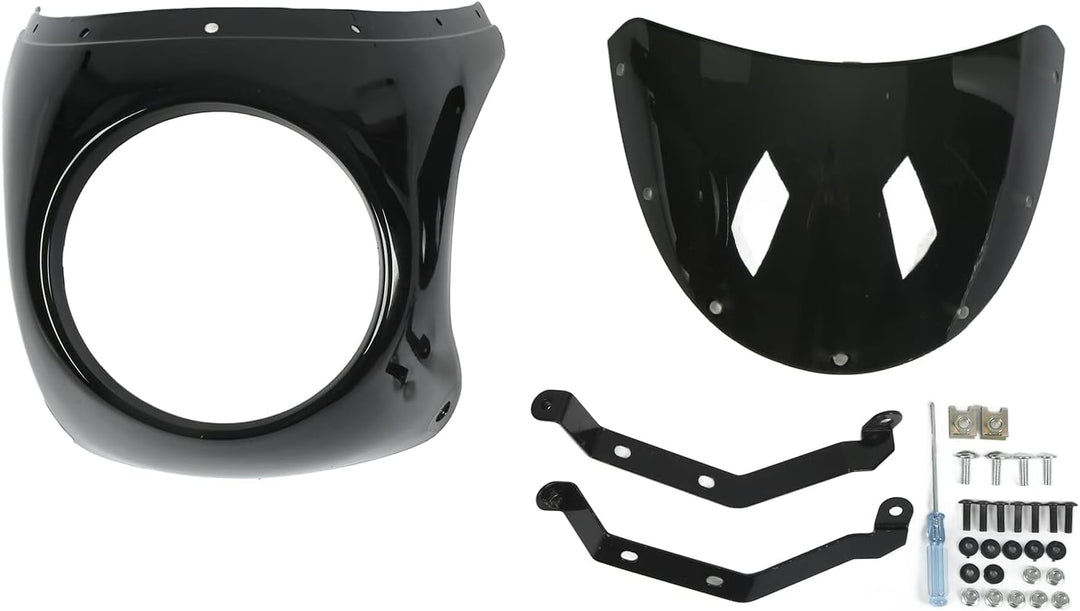 Keenso Motorrad Scheinwerfer Verkleidung Kit, Universal Motorrad 7 Zoll Runder Scheinwerfer Lampenma