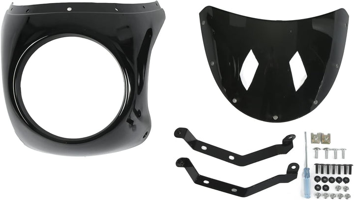 Keenso Motorrad Scheinwerfer Verkleidung Kit, Universal Motorrad 7 Zoll Runder Scheinwerfer Lampenma