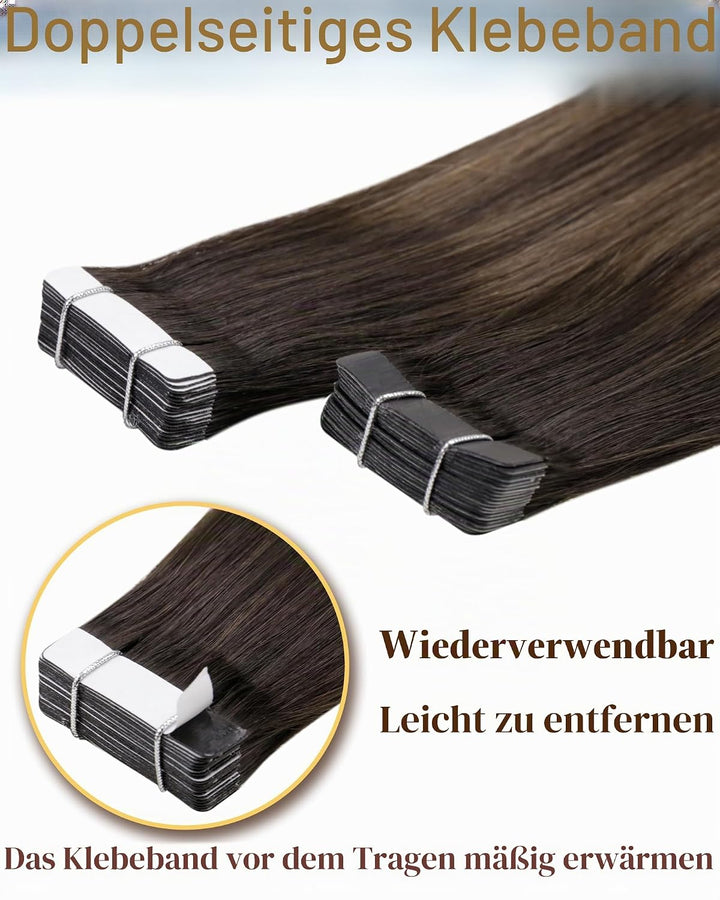 Hetto Echthaar Tape in Extensions Balayage Braun Tape Haarverlangerung Remy Echthaar Tape in Extensi