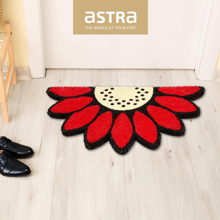 Fussmatte Kokos - Rutschfeste Türmatte Blume rot 2er Set 40x60cm (Halbkreis) Blume Rot 2er Set - 40
