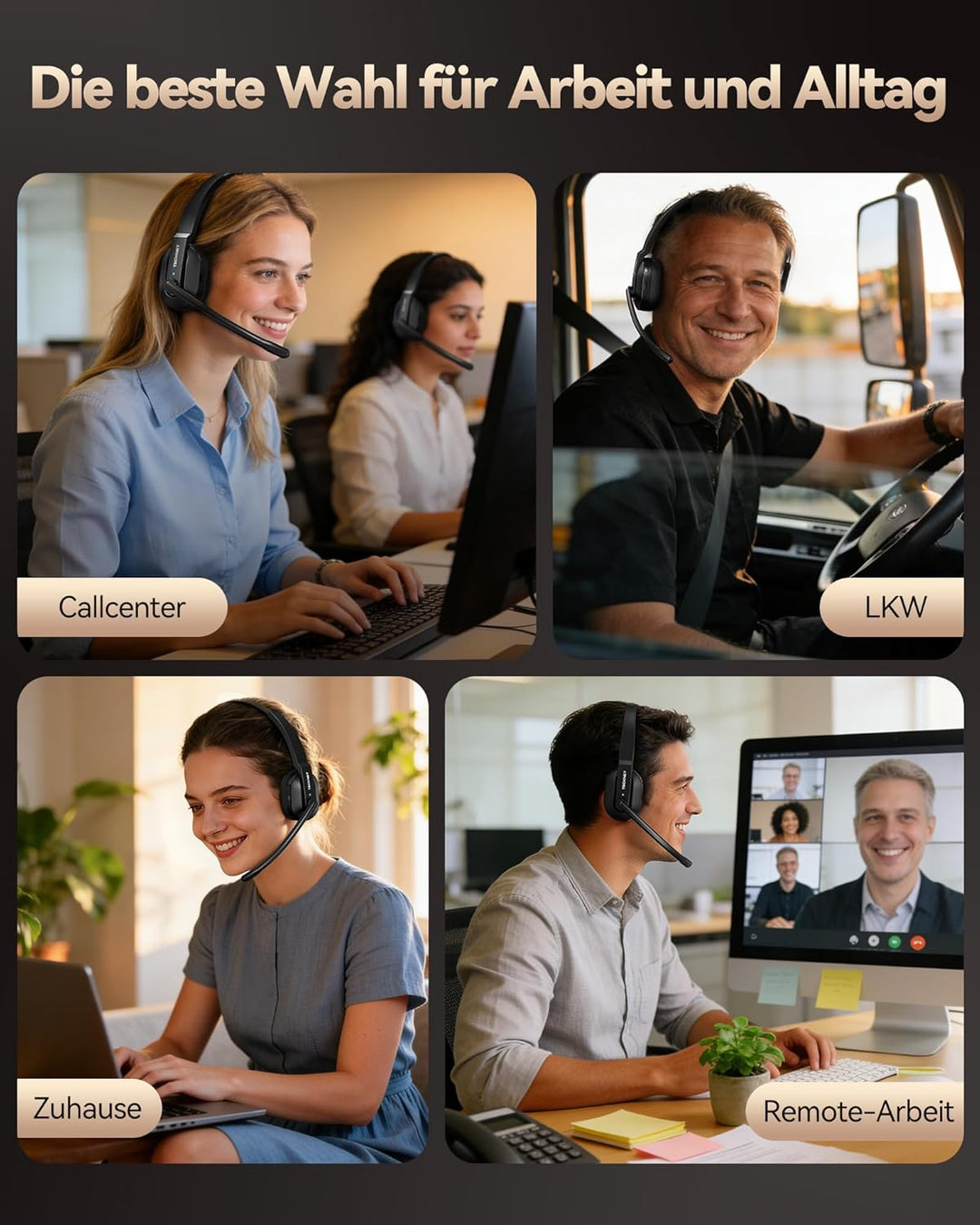 TECKNET V5.2 Bluetooth Headset mit Mikrofon, Wireless Headset mit Ladestation, MIC ENC Noise Cancell