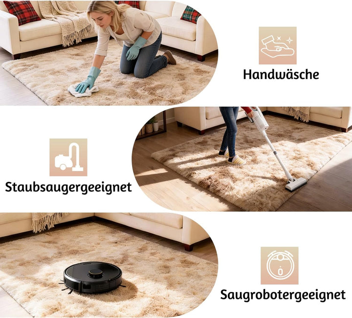 MARATIP Plüsch Teppich,Flauschiger Teppich Rund,grosse Grösse modernes Wohnzimmer,Kinder Mädchen,wei