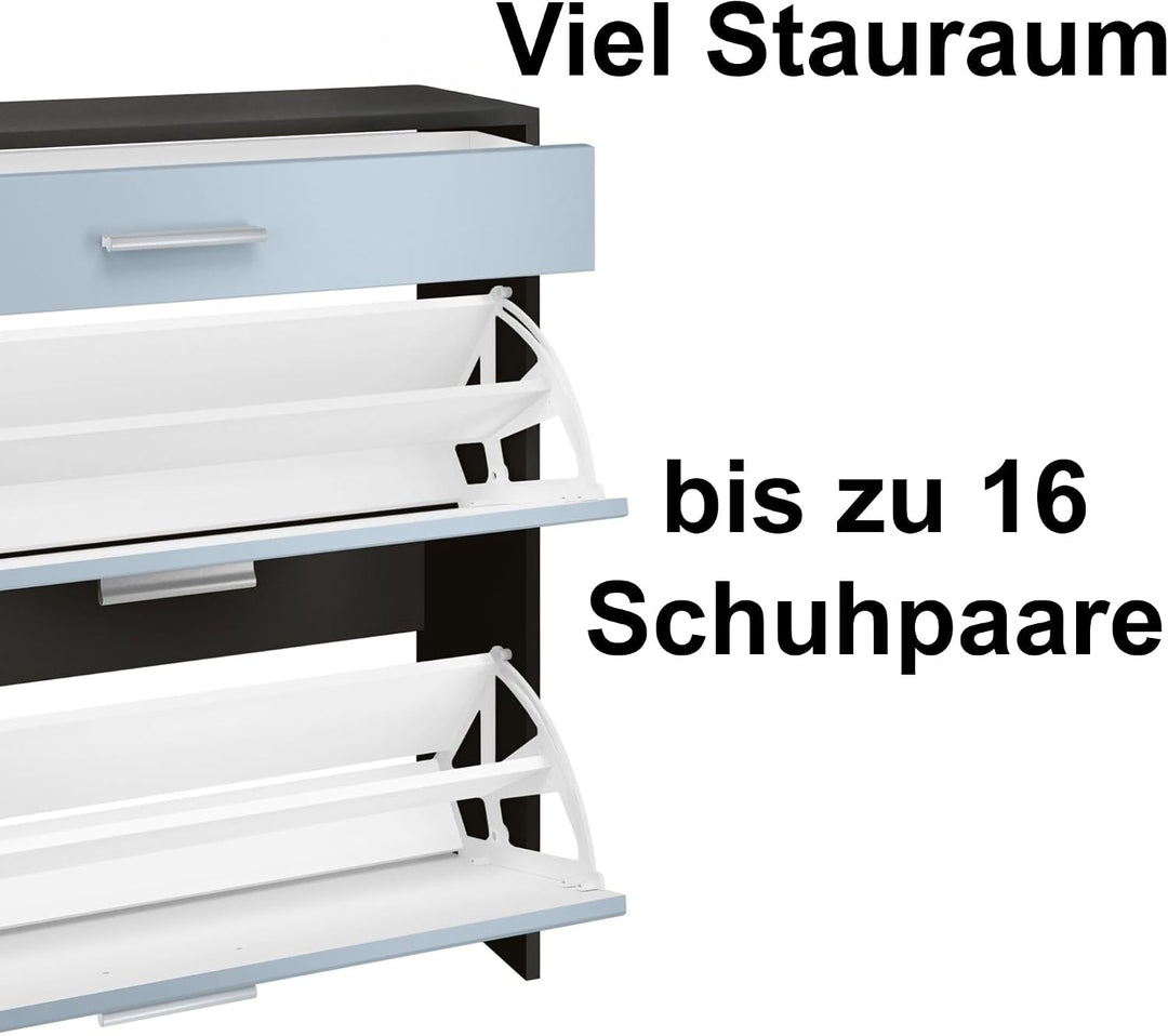 hängender Schuhschrank Roma Air Schmal mit 2 Klappen und 1 Schublade, Platzsparender Schuhkipper Flu