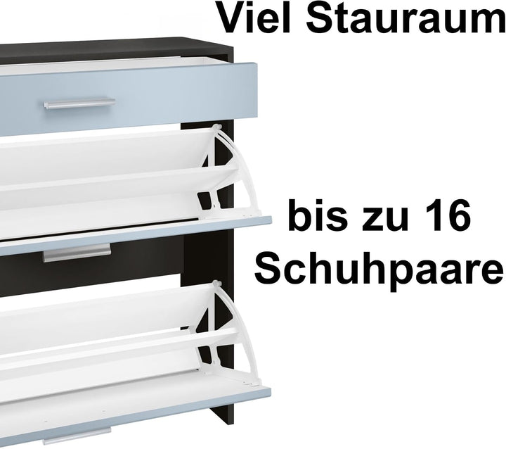 hängender Schuhschrank Roma Air Schmal mit 2 Klappen und 1 Schublade, Platzsparender Schuhkipper Flu