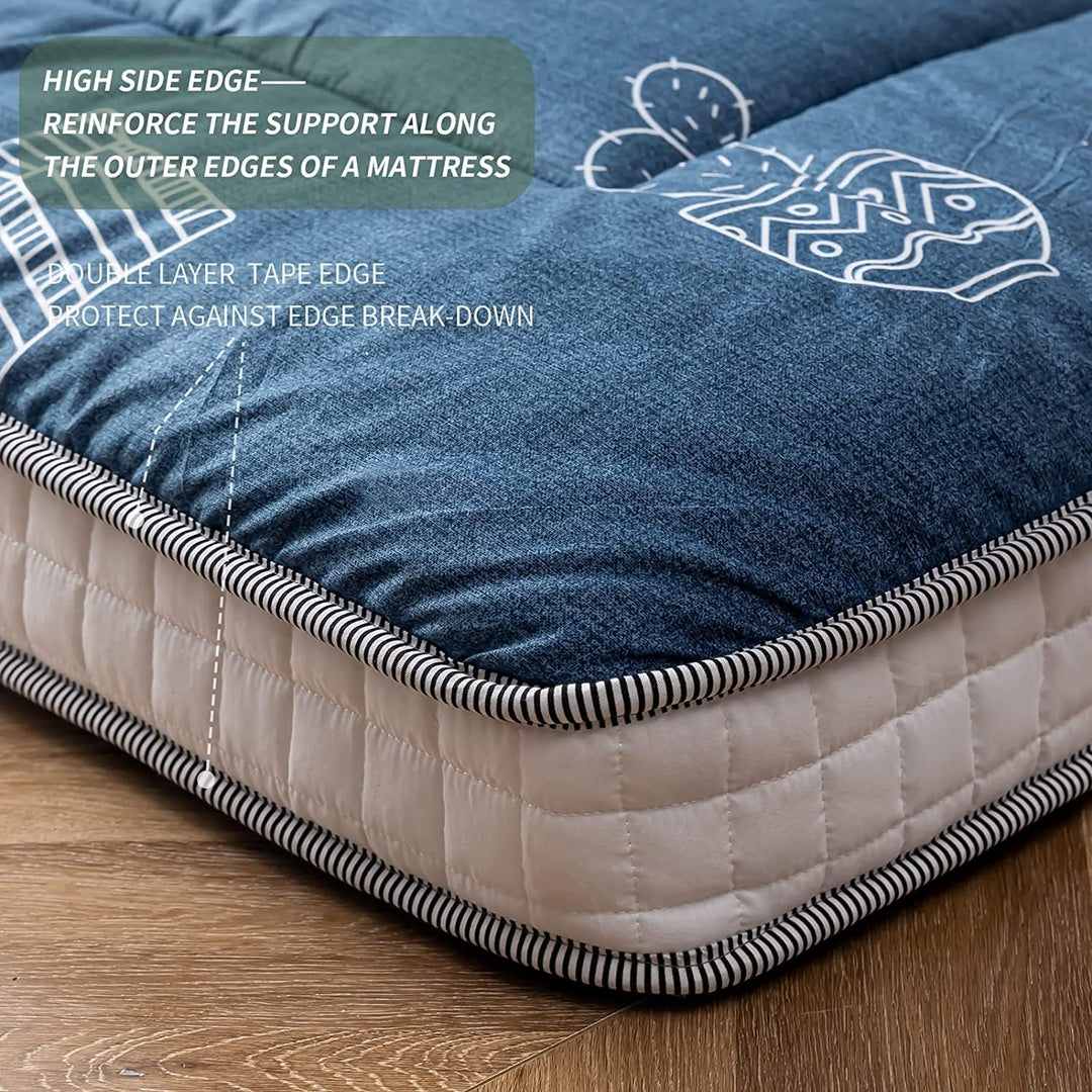 MAXYOYO Graue Futon-Matratze mit Kaktus-Muster, japanische Bodenmatratze, Doppelbettgrösse, gesteppt