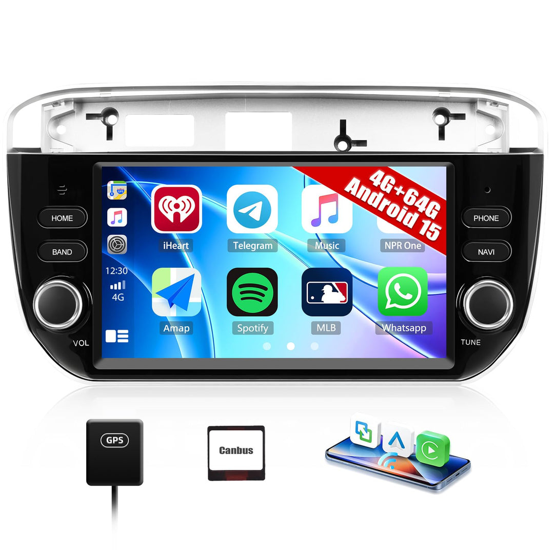 CAMECHO Android 15 Autoradio für FIAT Punto 2012-2015 mit Navi Carplay Wireless Android Auto,Doppel
