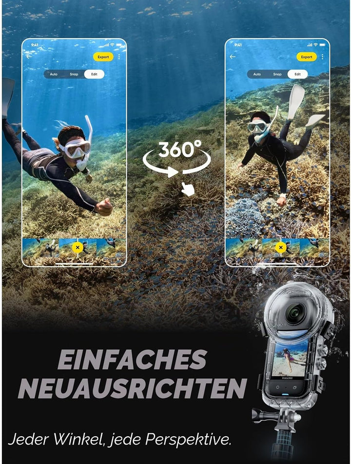 Insta360 X3 Unsichtbares Tauch-Bundle - Wasserdichte 360°Actionkamera mit 1/2"-Sensor, 5,7K 360°, 72